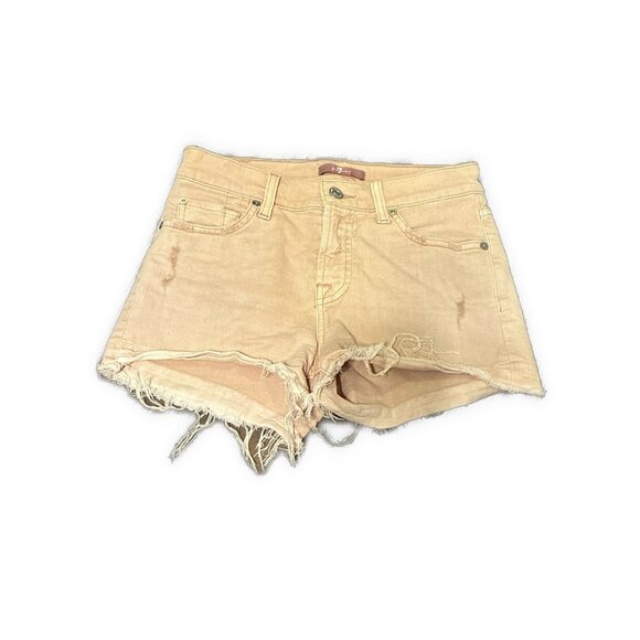 7 for all mankind Women’s Solid Salmon Pink Jean Denim Shorts Mid Rise 24 - Picture 1 of 4